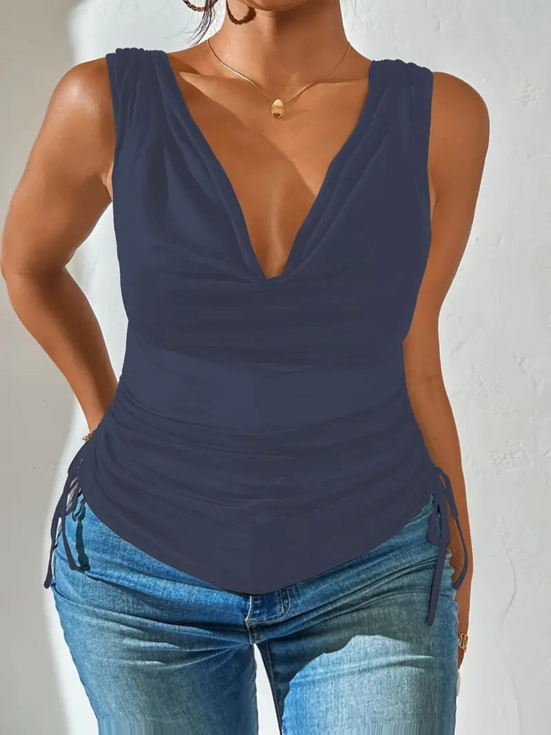 Side Drawstring Ruched Tank - felvior