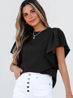 Round Neck Ruffle Sleeve Top