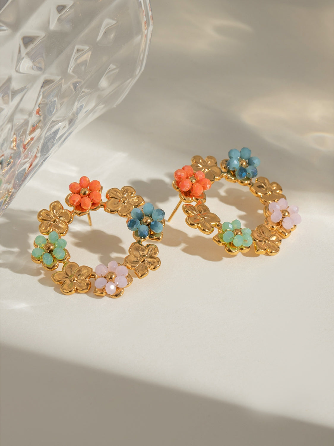 Synthetic Crystal Stainless Steel Flower Earrings - felvior