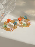 Synthetic Crystal Stainless Steel Flower Earrings - felvior
