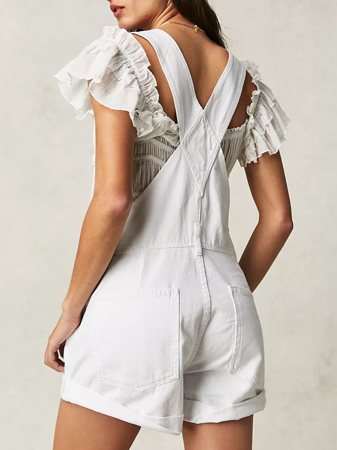 Wide Strap Square Neck Denim Overalls - felvior
