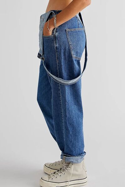 Wide Strap Square Neck Denim Overalls - felvior