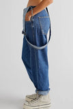 Wide Strap Square Neck Denim Overalls - felvior
