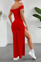 Off Shoulder Slit Maxi Dress