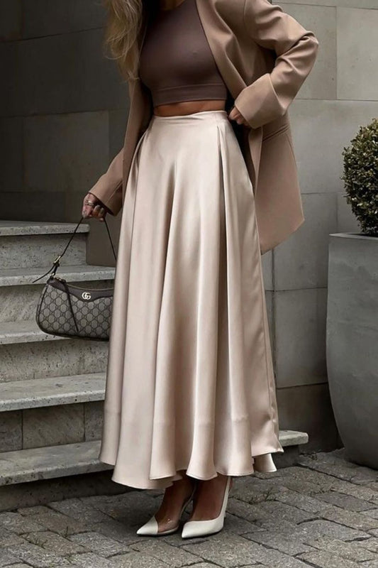 Back Elastic Waist Satin Minx Skirt - felvior
