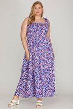 She + Sky Full Size Smocked Printed Wide Strap Tiered Dress Plus Size