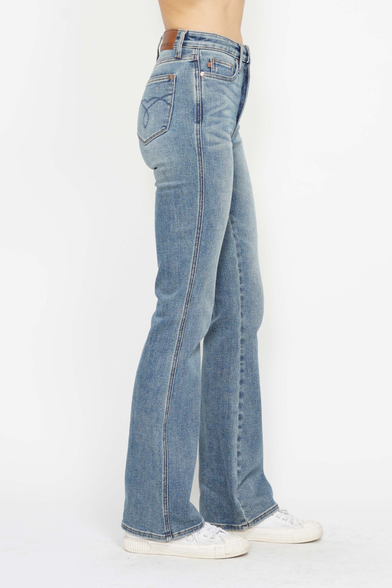 Judy Blue Full Size Tummy Control Back Embroidered Pocketed Bootcut Jeans Plus Size - felvior