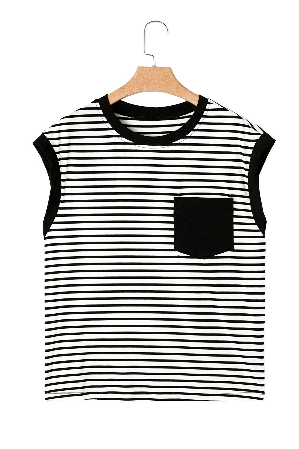 Striped Round Neck Cap Sleeve Top - felvior