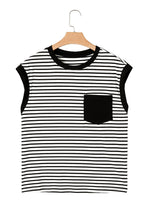Striped Round Neck Cap Sleeve Top