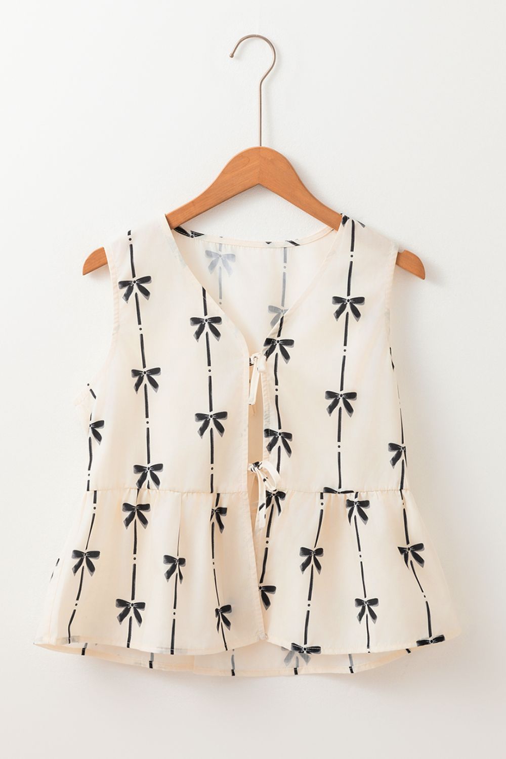 Tied Front Bow Print Peplum Tank - felvior