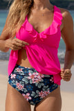 Crisscross Ruffled V-Neck Tankini Set - felvior