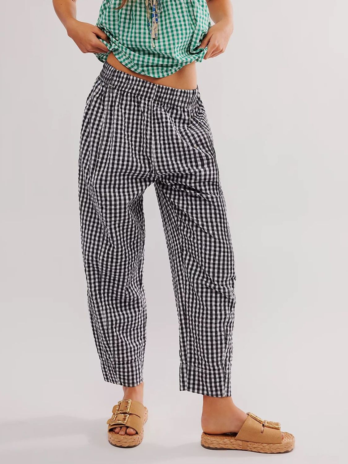 Plaid Elastic Waist Pants - felvior