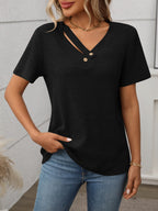 Ribbed V-Neck Short Sleeve T-Shirt