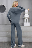 Contrast Trim Johnny Collar Top and Drawstring Pants Sweater Set - felvior