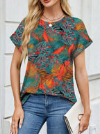 Printed Round Neck Short Sleeve Top