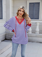 Lace-Up Striped Long Sleeve T-Shirt
