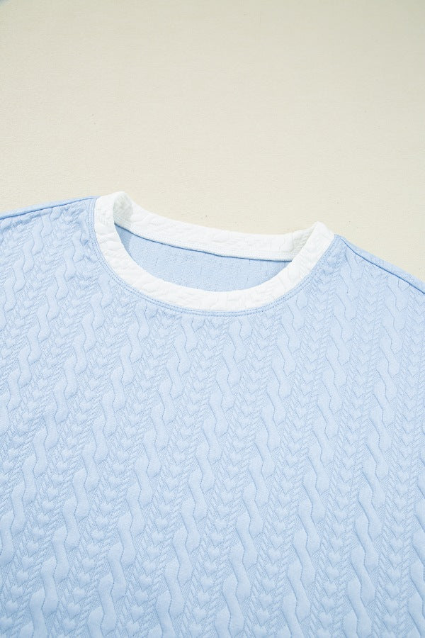 Contrast Trim Textured Crewneck Tee and Pocketed Skirt Set - felvior