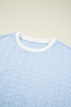 Contrast Trim Textured Crewneck Tee and Pocketed Skirt Set