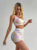 Letter Printed Wide Strap Top and Shorts Active Set - felvior