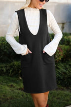 Lovelet Pocketed V-Neck Mini Sweater Overall Dress