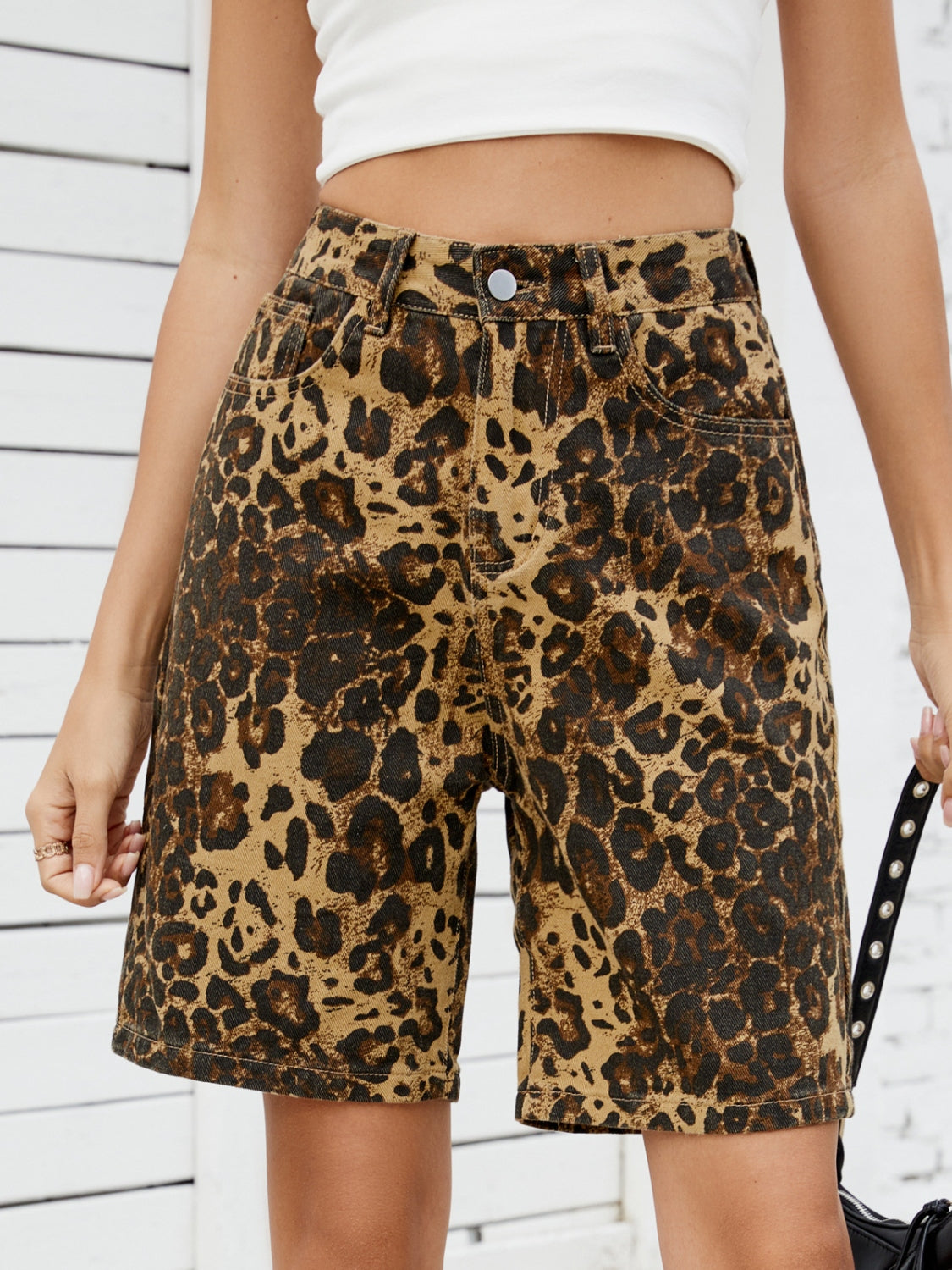 Leopard High Waist Denim Shorts - felvior