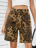 Leopard High Waist Denim Shorts - felvior