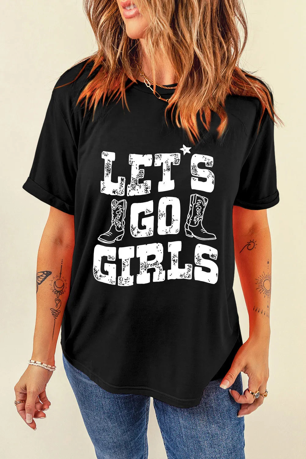 Letter Graphic Round Neck Short Sleeve T-Shirt Hauptbild