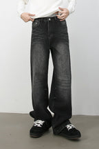 Men's Washed Wide Leg Jeans with Pockets