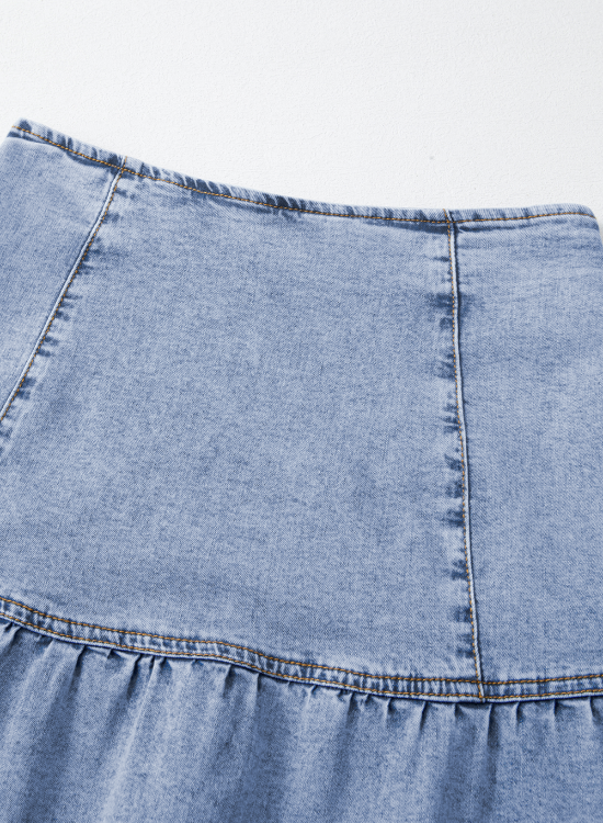 Asymmetric Ruffle Overlay Denim Mini Skirt - felvior