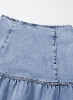 Asymmetric Ruffle Overlay Denim Mini Skirt