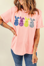 Sequin Bunny Round Neck Short Sleeve T-Shirt