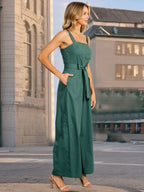 Button Detail Wide Strap Jumpsuit