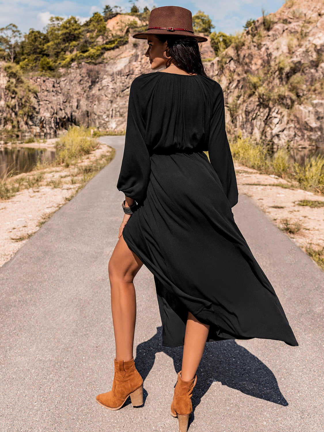 Long Sleeve Round Neck Dress - felvior