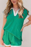 Oh Heart Contrast Trim Johnny Collar Top and Shorts Set