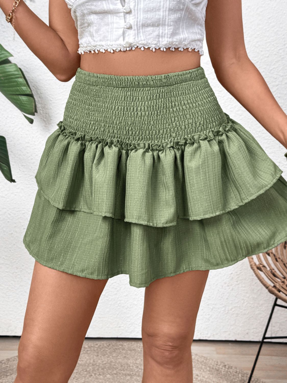 Perfee Layered Smocked Mini Skirt - felvior