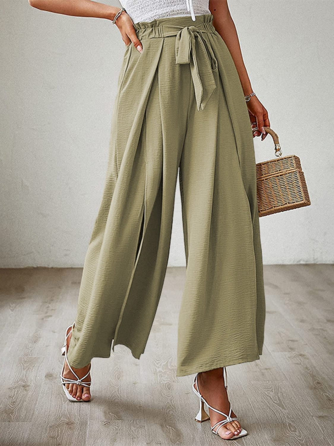 Tied Slit Wide Leg Pants