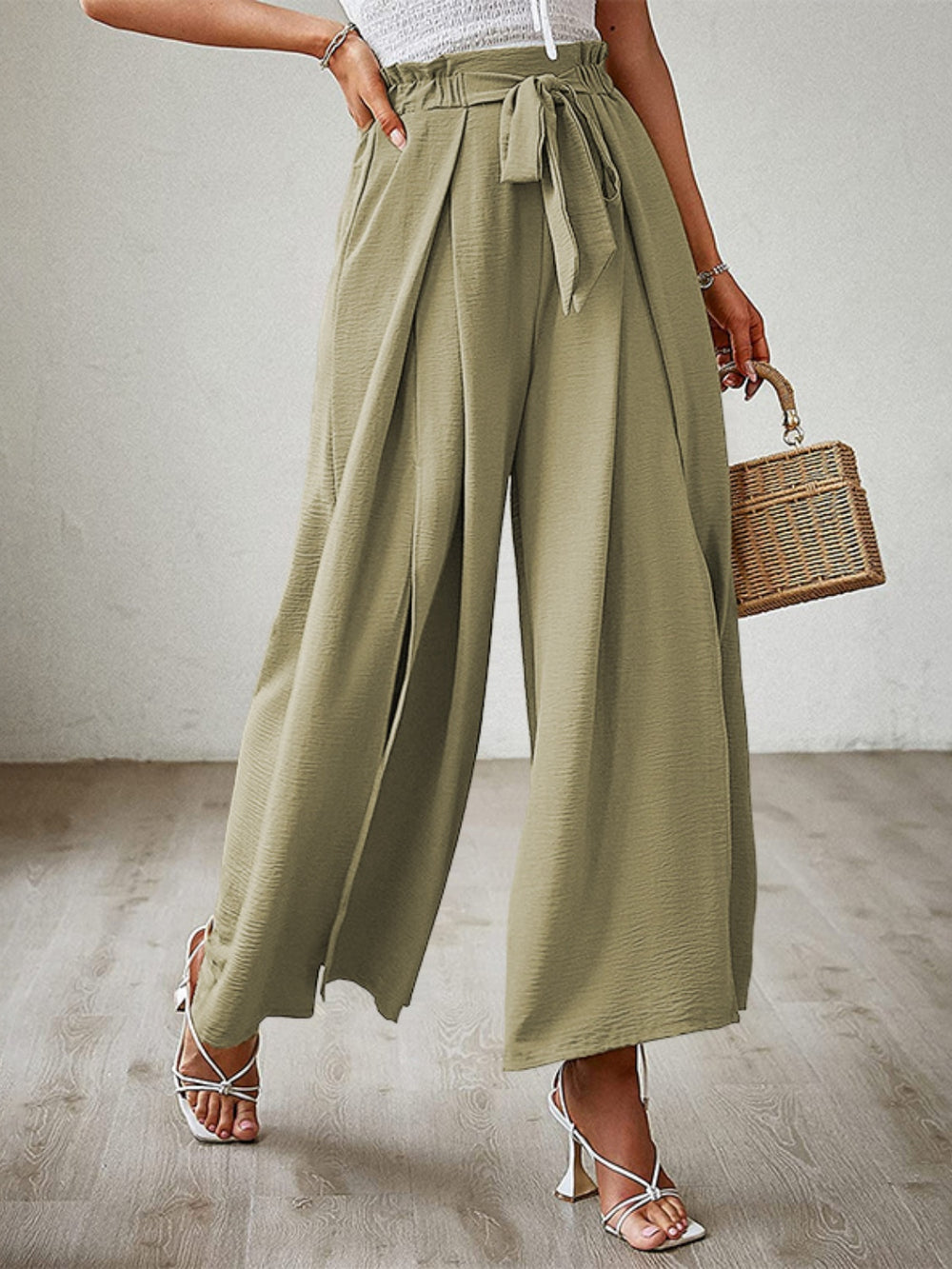 Tied Slit Wide Leg Pants