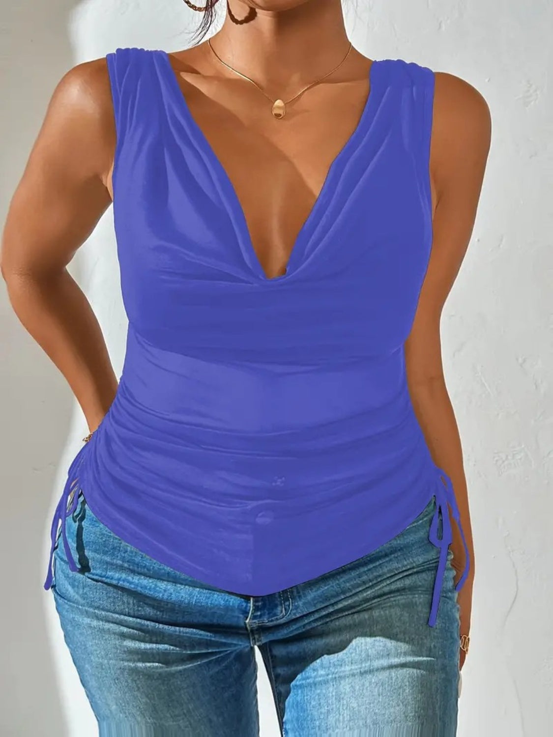 Side Drawstring Ruched Tank - felvior