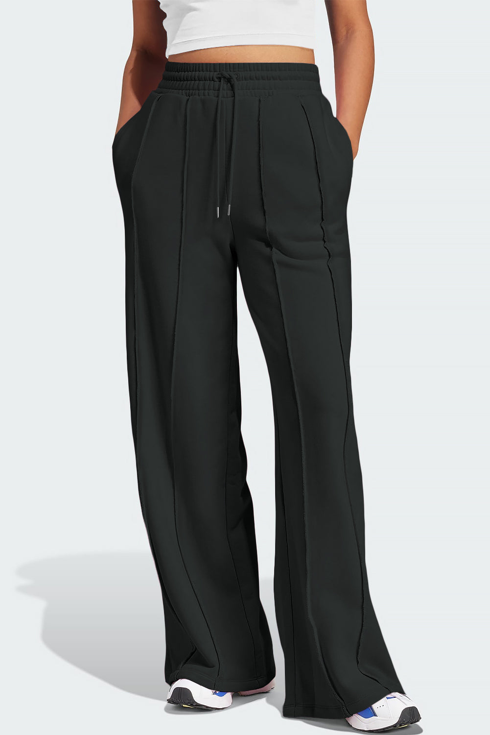 Drawstring Wide Leg Active Pants - felvior