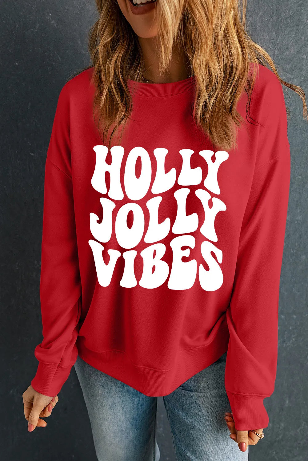 Letter Graphic Round Neck Long Sleeve Sweatshirt - felvior