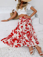 Ruffled Hem Printed Midi Skirt