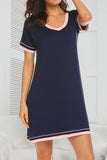 Contrast Trim Short Sleeve Lounge Dress - felvior