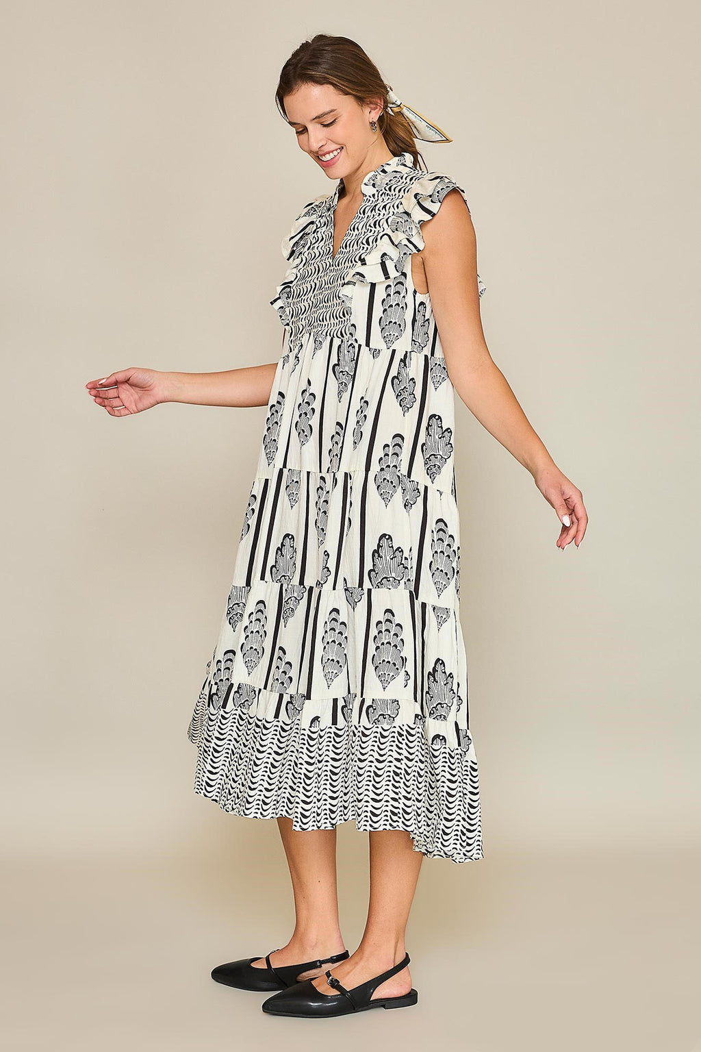 Umgee Full Size Boarder Print Midi Dress Plus Size