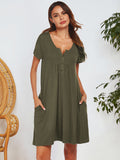 Notched Short Sleeve Mini Lounge Dress - felvior