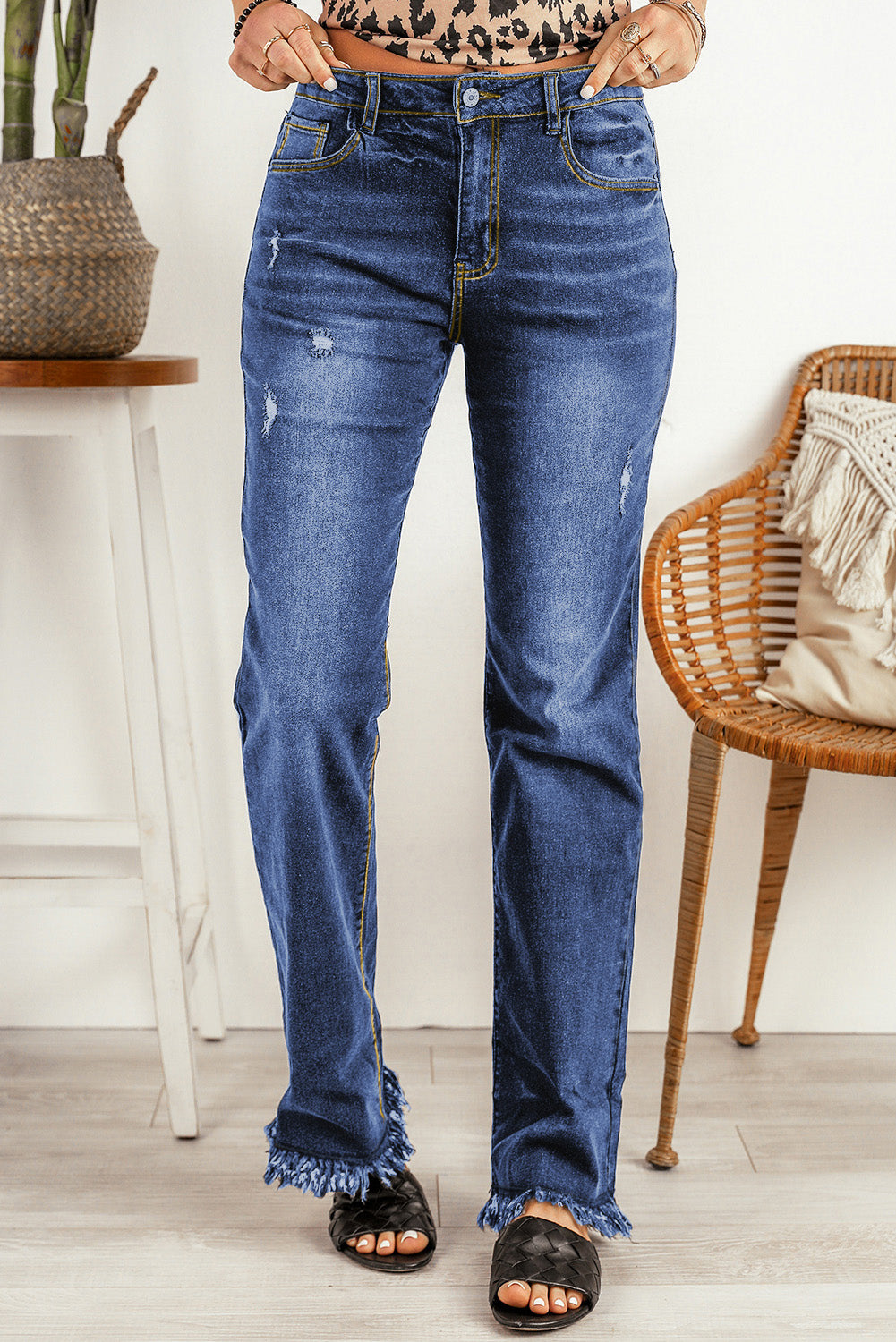 Ripped Frayed Hem Jeans - felvior