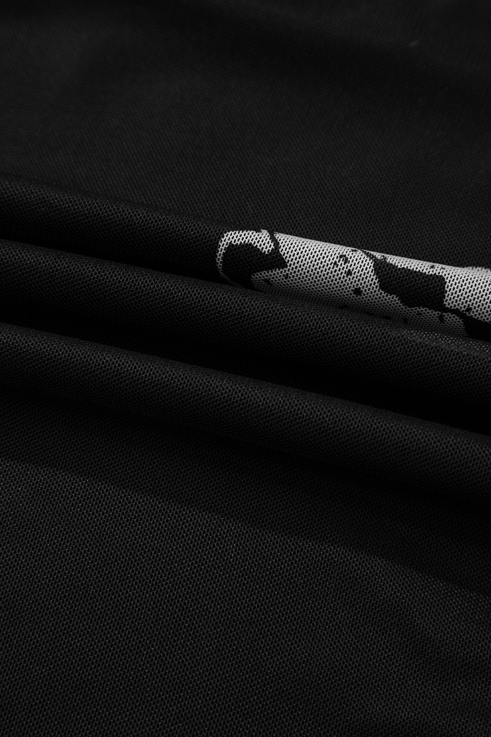 Floral Mesh Lettuce Edge Ruched Slim Long Sleeve Top