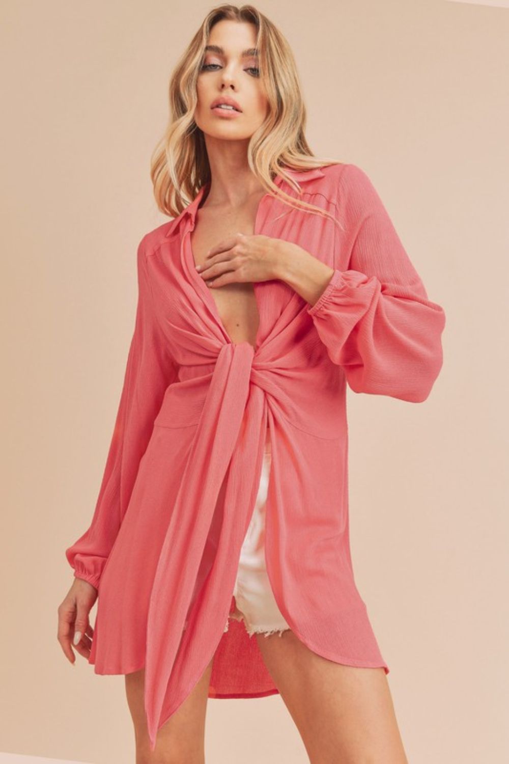 Aemi + Co Tied Collared Neck Long Sleeve Top Hauptbild