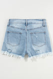 Distressed Raw Hem High Waist Denim Shorts - felvior
