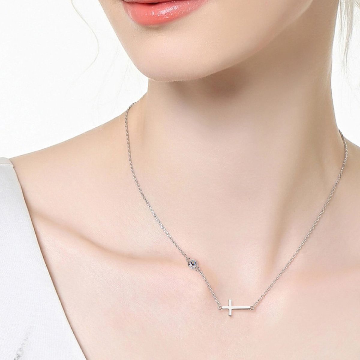 Cross 925 Sterling Silver Moissanite Necklace Hauptbild