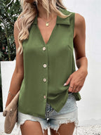 Full Size Johnny Collar Button Down Tank Plus Size